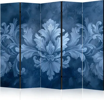 Produktbild von 5-teiliger Doppelseitiger Vlies Paravent - Ornament in Blue and Cool Colors. Dark Blue Decoration 225x172 cm Blumen f-H-10008-z-b