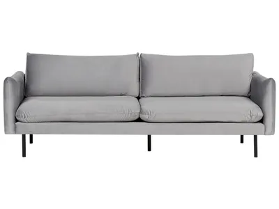 Produktbild von BELIANI 3-Sitzer Sofa Grau Samt mit Hohen Schwarzen Metallfüßen Dicken Sitzkissen Schmalen Armlehnen Losen Rücken- und Sitzkissen Modern Wohnzimmer