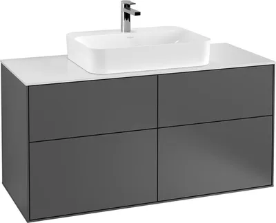 Produktbild von Villeroy & Boch Finion Waschtischunterschrank, 4 Auszüge, mit integrierter Beleuchtung, Waschbecken mittig, 1200x603x501mm, Glass Black Matt, G38200HB