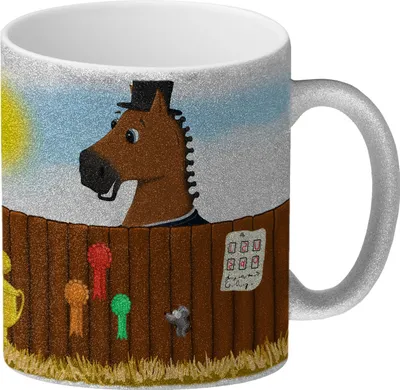Produktbild von Glitzer-Glitzer-Kaffeebecher mit Dressurpferd Motiv