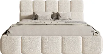 Image de Selsey Cloudy - Lit avec cadre rembourré, housse Boucle en beige clair, 140 cm