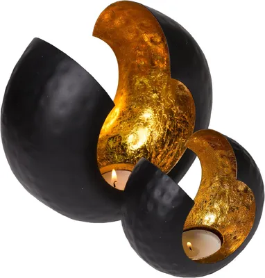 Immagine prodotto di Portacandele in metallo, colore nero e oro, set da 2
