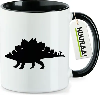Produktbild von Huuraa Kaffeetasse Stegosaurus Dinosaurier 330ml Schwarz Keramik Kaffeebecher Geschenkidee