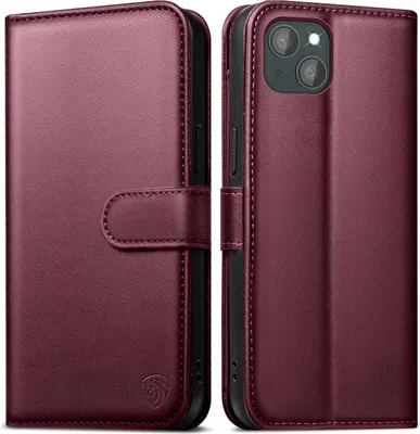 Produktbild von EASDNB iPhone 13 Handyhülle Weinrot mit Panzer Glas, Kartenfächer & RFID Blocker