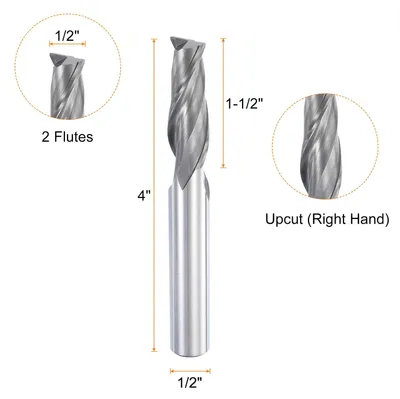Spiralfräser 1/2 Zoll, Hartmetall, 2-schneidig, für CNC-Holz