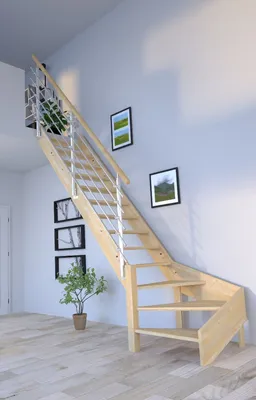 Produktbild von Holztreppe Korfu 1/4 gewendelter Ausführung links-Design Geländer Edelstahl-ohne Setzstufen