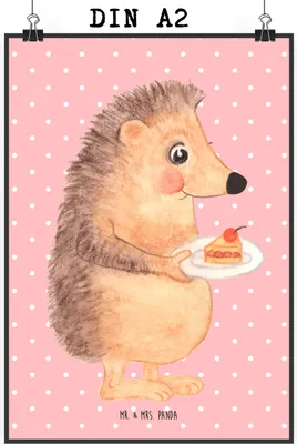 Produktbild von Mr. & Mrs. Panda Bild Igel Kuchenstück DIN A2 - Rot Pastell - Geschenk, Wanddekoration, Lustige Sprüche, Backen, Kuchen, Wandbild, drucke, Geburtstagskuchen, wanddeko
