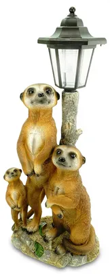 Erdmännchenfamilie mit Solar-Laterne, 51 cm, Gartenfigur