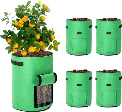 Immagine prodotto di 5 pezzi da 10 galloni Sacchetto per piante Sacchetto per piantare Patate Pomodori Arachidi Tessuto non tessuto Sacchetto per piante, verde