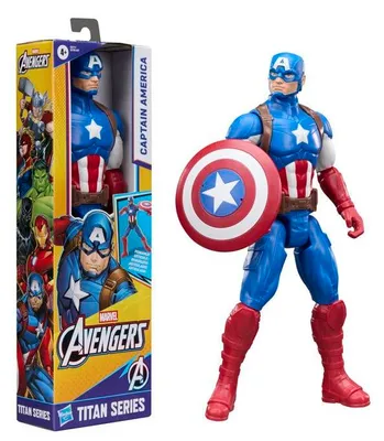 Produktbild von Figurine Captain America, 30 cm, Titan Serie, 11 Artikulationspunkte, Marvel Avengers, Superhelden Spielzeug, ab 4 Jahren