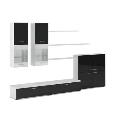 Image de BETA Ensemble de meubles TV, salle à manger ilumination LED, Noir Laqué et Blanc Mat, 300x42x189cm