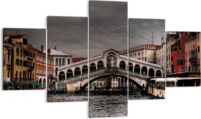 Produktbild von Bild auf Leinwand - Leinwandbild - Venedig Brücke Wasser Stadthäuser - 125x70cm - Wand Bild - Wanddeko - Leinwanddruck - Bilder - Kunstdruck - Leinwand bilder - Wandkunst - EA125x70-0339