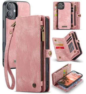 Produktbild von Caseme 008 iPhone 16 Hülle, abnehmbare 2-in-1 Klapphülle mit Geldbörsenfunktion – Rosa