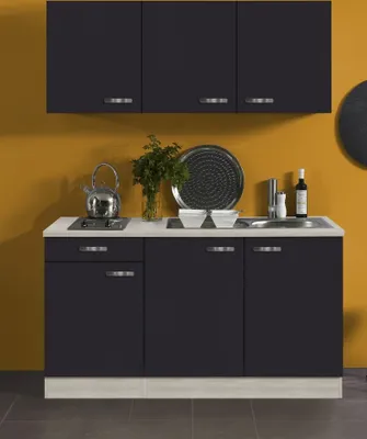 Produktbild von Jaka-BKL GmbH Küchenzeile Faro, 150 cm, Edelstahl, Anthrazit, inkl. Kochmulde & Spüle, 7-teilig, modern, links/rechts wechselbar, höhenverstellbare Einlegeböden