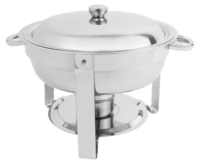 Produktbild von Buffetwärmer Set - Runde Chafing Dishes 4-teilig - 4,5 l je Behälter - Edelstahl - Für Buffet, Party, Catering - 41 x 25 cm - Silber