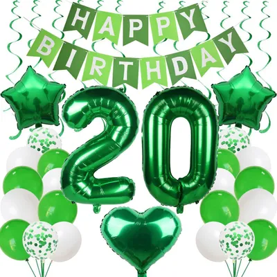 Immagine prodotto di Set di 20 palloncini, verde e bianco, con il numero 20, ideali per feste di compleanno