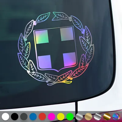 Produktbild von PantherPixel Griechenland Aufkleber Wappen Kreta Rhodos Sticker Auto Geschenkidee Farbe Oilslick-Hologramm