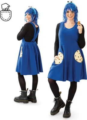 Produktbild von Krümelmonster Fleece-Kleid mit Keks-Taschen Damen Kostüm, Größe:M