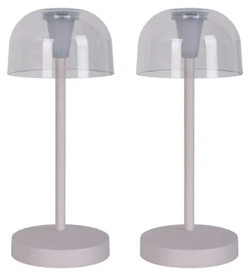 Zdjęcie produktu dla Zewnętrzne lampy stołowe - zestaw 2 sztuk. Lampy stołowe "GOMBA", wysokość: 18,5 cm, kolor: biały. Lampy stołowe do użytku zewnętrznego, w nowoczesnym stylu, wykonane z metalu i tworzywa sztucznego, wysokość 18,5 cm, średnica 8 cm. Płyta LED – możliwość regulacji jasności – czujnik dotykowy – zasilanie akumulatorowe