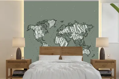 Produktbild von MuchoWow® Fototapete für Wohnzimmer oder Schlafzimmer Wandtapete Vinyl Motivtapete Weltkarte - Grau - Weiß - Buchstaben - 220x220 cm - Tapeten