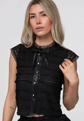 Produktbild von LARICA Bluse romantisch mit Spitzenakzenten OW-TS-E0066 black M/L