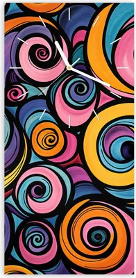 Produktbild von Wanduhr aus Glas mit Motiv Farbige Spiralen- 30 x 60 cm - inkl. Aufhängesystem
