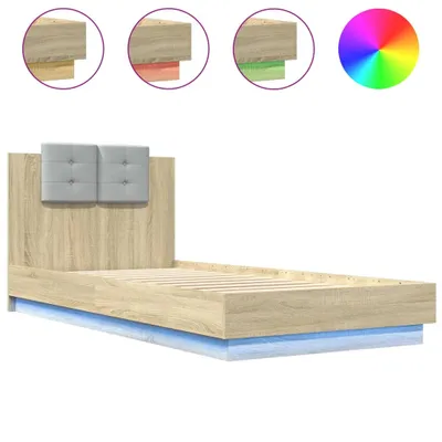 Immagine prodotto di vidaXL Struttura letto con testiera e luci LED rovere Sonoma 90x200cm
