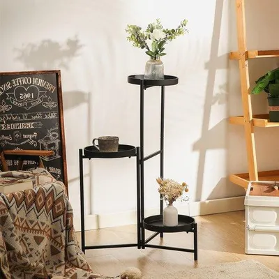 Image de Porte-fleurs métallique noir à 3 niveaux, moderne et robuste