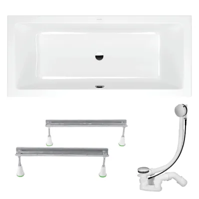 Produktbild von VBChome Badewanne 170x75 cm Villeroy & Boch Weiß Acryl Rechteckig Wannenfüße Zentralen Abfluss Siphon in Chrom