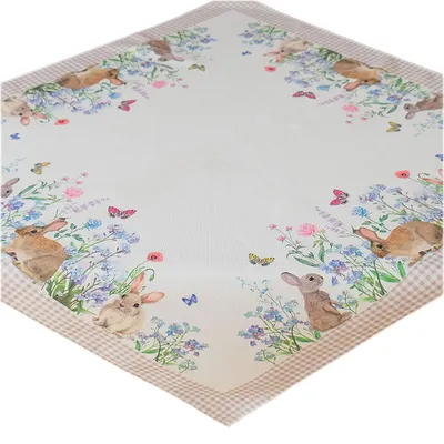 Productafbeelding van Tafelkleed met motief van konijnen en bloemen, 85 x 85 cm