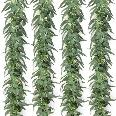 Produktbild von Künstliche Eukalyptusgirlande mit Weidenblättern, 4-teilig, künstliche grüne Blättergirlande, künstliche Girlande, hängende Kletterpflanze für Hochzeiten, Zuhause, Tischdekoration, Gartendekoration