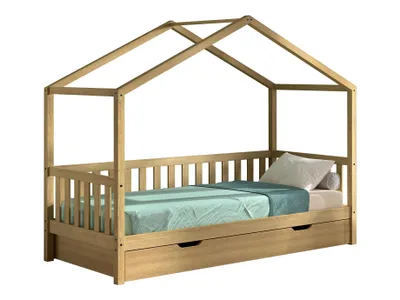 Produktbild von VIPACK - Dallas 1 Hausbett mit seitlicher Umrandung 90x200cm Liegefläche und Bettschublade, Eiche Natur