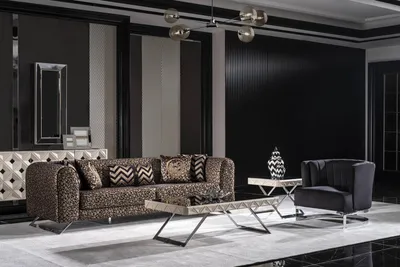 Obrázok produktu pre Elegantná 4-miestna pohovka a kreslo z dreva a textilu v čiernej farbe