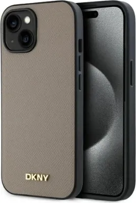 Obrázek produktu pro DKNY Grained Metal Logo MagSafe Pouzdro pro iPhone 15 - béžové
