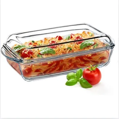 Image de Poêle en verre avec couvercle et poignées, adaptée au four ; poêle électrique pour four, idéale pour les lasagnes et la viande ; poêle en verre pour le four
