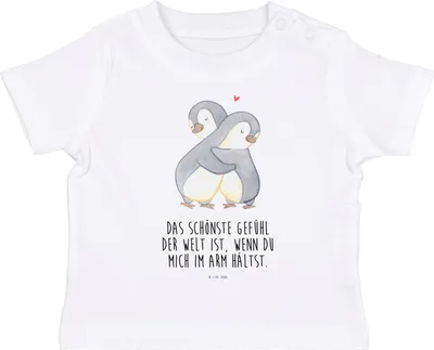 Produktbild von Mr. & Mrs. Panda Babyshirt Pinguine Kuscheln 0. - 6. Monat - Weiß - Geschenk,  Baby T-Shirt, für Frauen, Freundin, Kinder Top, Hochzeitstag, Freund, Valentinstag