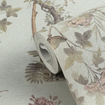 Produktbild von Blumen-Tapete mit Schmetterlinge Mintgrün Bunt - Vliestapete klassisch strukturiert AS-Creation (KG-174680)