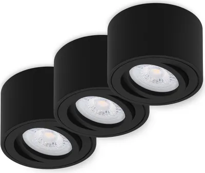 Zdjęcie produktu dla Zestaw 3 reflektorów sufitowych, obrotowych, LED, moc 1,9W, barwa światła: ciepła biel (3000K), napięcie: 230V, kolor: czarny. Montaż powierzchniowy