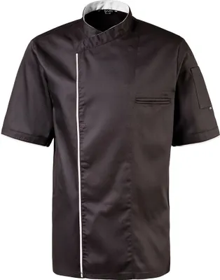 Produktbild von Kochjacke halbarm, Druckknöpfe, Fb. schwarz, Paspel weiss, Gr. 5XL : weiß : 65% Polyester 35%Baumwolle 220 g/m² : 5XL