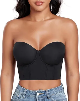 Productafbeelding van Strapless push-up beha in zwart met beugel en haak-en-oog sluiting