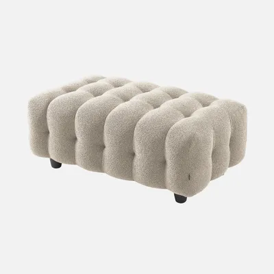 Produktbild von sweeek - Sitzhocker Fußhocker mit strukturiertem Bouclébezug für 3-Sitzer Ecksofa Leon  - Beige