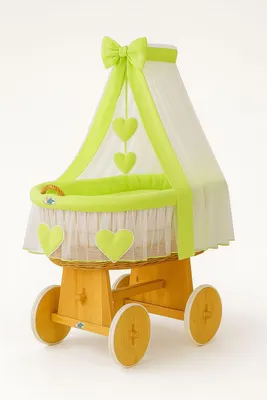 Obrázek produktu pro MY SWEET BABY Dětská postýlka z přírodních vláken zelená s odnímatelným baldachýnem a hypoalergenní PREMIUM matrací