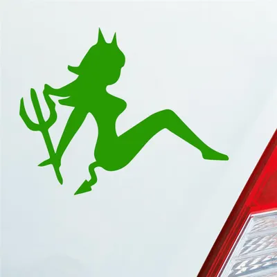 Produktbild von Auto Aufkleber Teufel Teuflisch Sexy Girl Pin Up Devil 12x10 cm Hellgrün Sticker Heckscheibenaufkleber