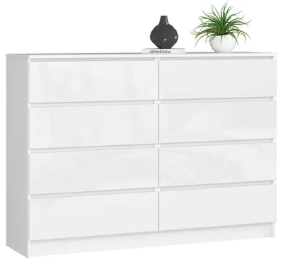 Produktbild von Kommode – Sideboard – Schubladenkommode – 138 cm – Weiß / Hochglanz – Funktionaler Stauraum im modernen Design