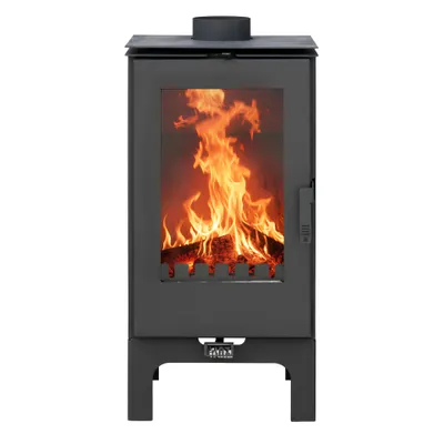 Produktbild von ALAZ K8M-L Kaminofen 9 kW – Holzofen Schwarz | Brennraum mit Schamott, großes Sichtfenster & Aschefach | Für Holzscheite bis 50 cm | k