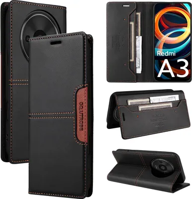 Produktbild von Handyhülle für Xiaomi Redmi A3 4G/Redmi A3X/Poco C61 Hülle, Leder Flip Wallet Kartenfach Stand Schutzhülle Schwarz