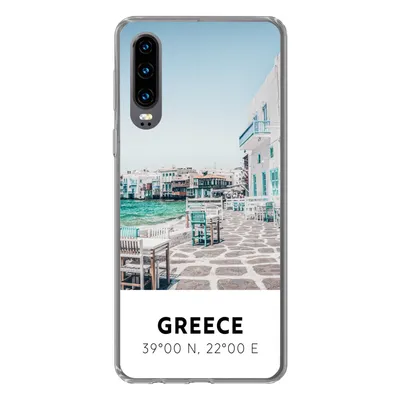 Produktbild von MuchoWow® Handyhülle Schutzhülle Hülle für Huawei P30 Griechenland - Meer - Blau Silikon Softcase Handy Hülle - Kartenbesitzer