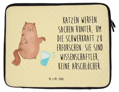 Produktbild von Mr. & Mrs. Panda Laptop Sleeve Katze Wasserglas 33 x 42 cm - Gelb Pastell - Geschenk, Case, Neugierig, Hülle, Katzen, Laptoptasche, Cats, Tasche, Cat, Laptophülle, Wasser