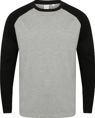 Produktbild von Skinnifit Herren Raglan Baseball T-Shirt, langärmlig RW4742 (M) (Grau meliert/Schwarz)
