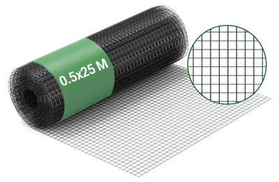 Volièredraht 25 m, 50 cm hoch, 12x12 mm Masche, verzinkt, PVC